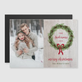 Pine krans Vrolijk Kerstmis Magnetische Fotokaart (Voorkant / Achterkant)