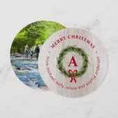 Pine krans Vrolijk Kerstmis Ronde Foto Feestdagenkaart (Voorkant / Achterkant)