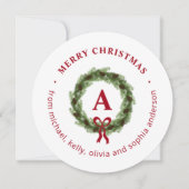 Pine krans Vrolijk Kerstmis Ronde Foto Feestdagenkaart (Voorkant)