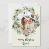 Pine Leaves Krans Waterverf Snowflake Christmas Feestdagenkaart (Voorkant)