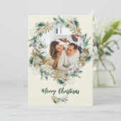 Pine Leaves Krans Waterverf Snowflake Christmas Feestdagenkaart (Staand voorkant)