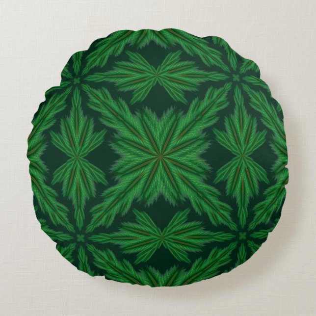 Pine Mandala Bos Rond Sierkussen Kussen (Voorkant)