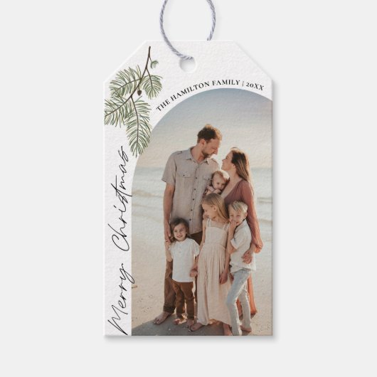 Pine Merry Christmas Minimalist Family 2024 foto Cadeaulabel (Voorkant)
