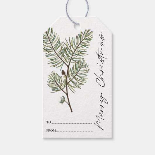 Pine Merry Christmas Minimalistisch groen geblader Cadeaulabel (Voorkant)