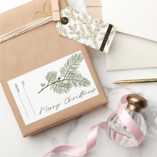 Pine Merry Christmas Minimalistisch Groen geblader Rechthoekige Sticker