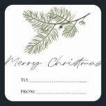 Pine Merry Christmas Minimalistisch Groen geblader Vierkante Sticker<br><div class="desc">Vier het seizoen met moderne eenvoud met onze Pine Merry Christmas Minimalist Family 2024 Photo Holiday Kaart. Deze elegante kaart heeft een minimalistisch dennenboomontwerp naast uw favoriete familiefoto en biedt een schone en verfijnde manier om warme vakantiewensen te verzenden. Deze kaart combineert traditie met hedendaagse charme en is perfect voor...</div>