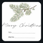 Pine Merry Christmas Minimalistisch Groen geblader Vierkante Sticker<br><div class="desc">Vier het seizoen met moderne eenvoud met onze Pine Merry Christmas Minimalist Family 2024 Photo Holiday Kaart. Deze elegante kaart heeft een minimalistisch dennenboomontwerp naast uw favoriete familiefoto en biedt een schone en verfijnde manier om warme vakantiewensen te verzenden. Deze kaart combineert traditie met hedendaagse charme en is perfect voor...</div>