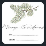 Pine Merry Christmas Minimalistisch Groen geblader Vierkante Sticker<br><div class="desc">Vier het seizoen met moderne eenvoud met onze Pine Merry Christmas Minimalist Family 2024 Photo Holiday Kaart. Deze elegante kaart heeft een minimalistisch dennenboomontwerp naast uw favoriete familiefoto en biedt een schone en verfijnde manier om warme vakantiewensen te verzenden. Deze kaart combineert traditie met hedendaagse charme en is perfect voor...</div>