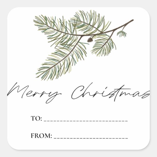 Pine Merry Christmas Minimalistisch Groen geblader Vierkante Sticker (Voorkant)