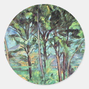 Pine met Viaduct van Paul Cezanne, Vintage Kunst Ronde Sticker
