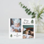 Pine Modern Kerstscript Minimalist 2 Foto Feestdagenkaart (Staand voorkant)