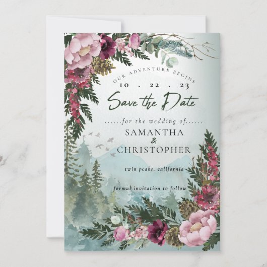 Pine Mountain Forest Burgundy Dusty Roos Save The Date (Voorkant)