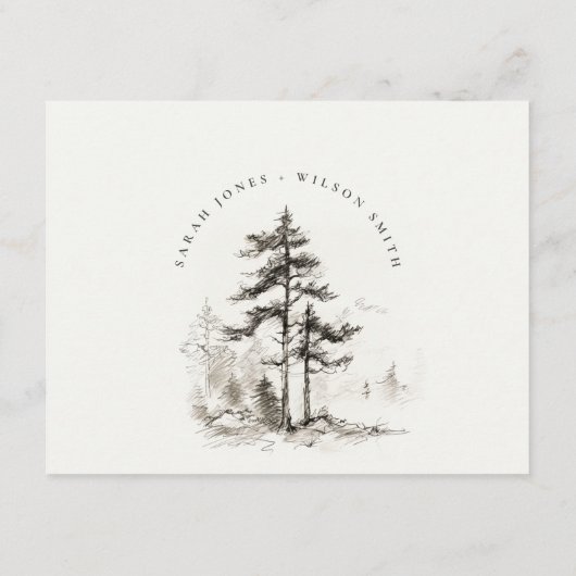 Pine Mountain Landscape Schets Bruiloft Details Informatiekaartje (Achterkant)