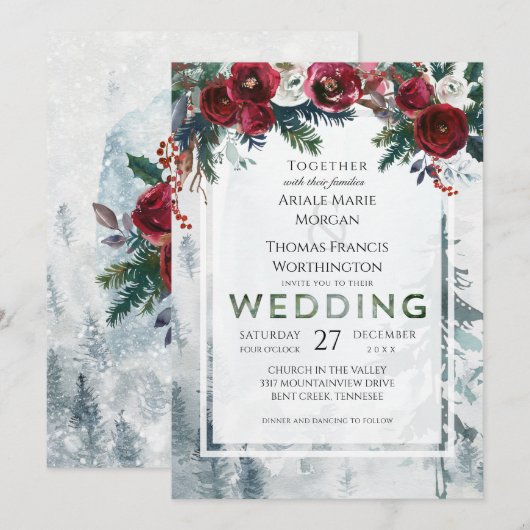 Pine Mountain Rozen Winterhuwelijksuitnodiging Kaart (Voorkant / Achterkant)