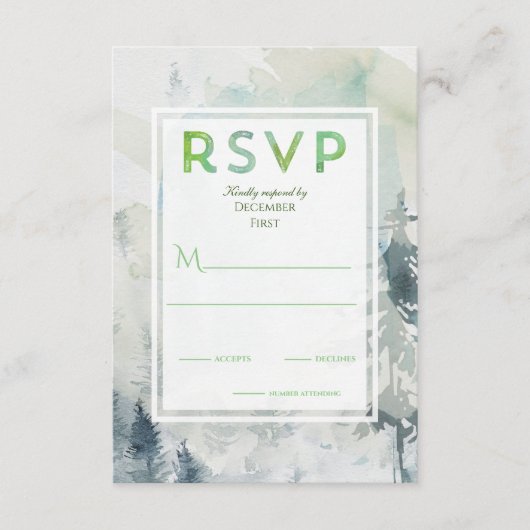 Pine Mountain Waterverf Rustic Forest Green RSVP Informatiekaartje (Voorkant)