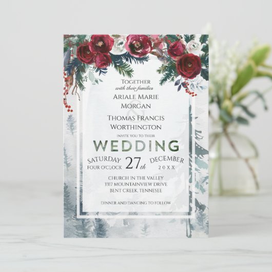 Pine Mountain Winter Bruiloft Kaart (Staand voorkant)