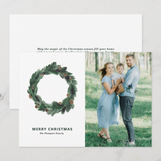 Pine naalden en pijnbomen met kerstfoto's feestdagenkaart (Voorkant / Achterkant)