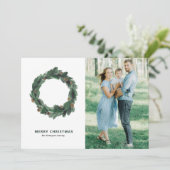 Pine naalden en pijnbomen met kerstfoto's feestdagenkaart (Staand voorkant)