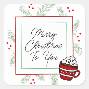 Pine naalden en warme cacao prettige kerstdagen vo vierkante sticker