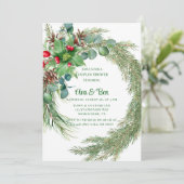 Pine Naalden Rode Berry Kerst Koppels Douche Kaart (Staand voorkant)