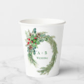 Pine naalden rode bessen krans bruiloft papieren bekers (Achterkant)