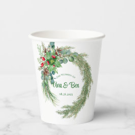 Pine naalden rode bessen krans bruiloft papieren bekers