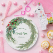 Pine naalden rode bessen krans bruiloft papieren bordje (Feest)