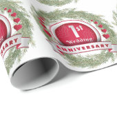 Pine Needle Krans Rood 1e Huwelijk Jubileum Cadeaupapier (Rol Hoek)