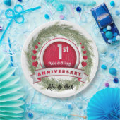 Pine Needle Krans Rood 1e Huwelijk Jubileum Papieren Bordje (Feest)