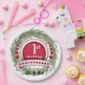 Pine Needle Krans Rood 1e Huwelijk Jubileum Papieren Bordje (Feest)