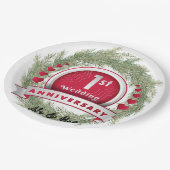 Pine Needle Krans Rood 1e Huwelijk Jubileum Papieren Bordje (Gekanteld)