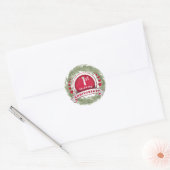 Pine Needle Krans Rood 1e Huwelijk Jubileum Ronde Sticker (Envelop)