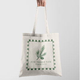 Pine Needle Laan-Dennenappelprint & Gingham Rand Tote Bag