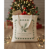 Pine Needle Laan-Dennenappelprint & Gingham Rand Tote Bag