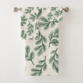 Pine Needle Lane - Botanical Pinecone Pattern Bad Handdoek