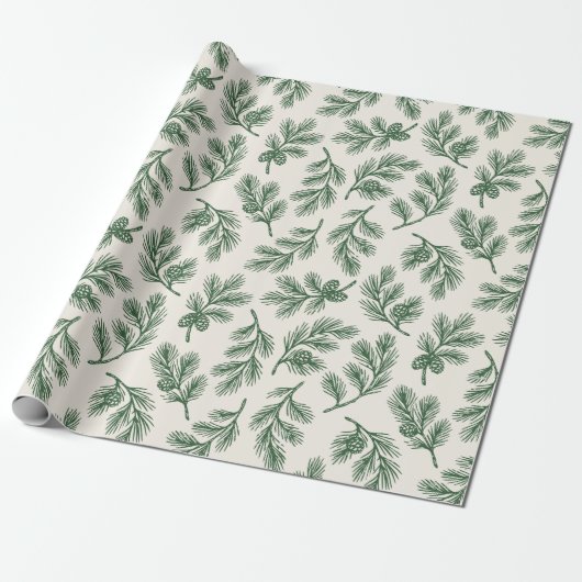 Pine Needle Lane - Botanical Pinecone Print Cadeaupapier (Uitgerold)
