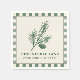 Pine Needle Lane-Dennenappelprint & Gingham Rand Servet