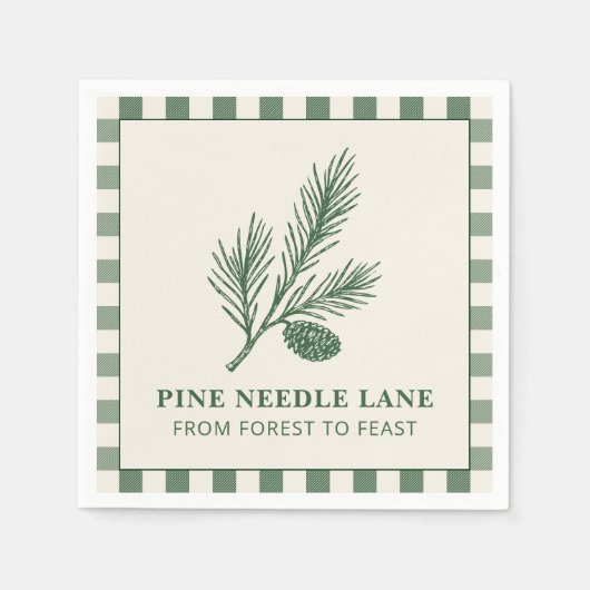 Pine Needle Lane-Dennenappelprint & Gingham Rand Servet (Voorkant)