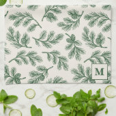 Pine Needle Lane-dennenappelprint & monogramdetail Theedoek (Gevouwen)