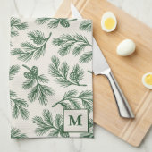 Pine Needle Lane-dennenappelprint & monogramdetail Theedoek (Quarter Fold)