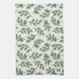 Pine Needle Lane-dennenappelprint & monogramdetail Theedoek