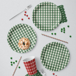 Pine Needle Lane - Dennengroene Gingham-patroon Papieren Bordje