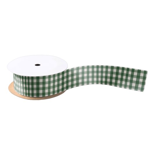 Pine Needle Lane - Dennengroene Gingham Patroon Satijnen Lint (Spoel)