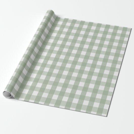 Pine Needle Lane Gingham - Eucalyptusgroen Cadeaupapier (Uitgerold)