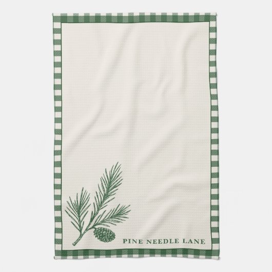 Pine Needle Lane Gingham Trim With Pinecone Accent Theedoek (Verticaal)