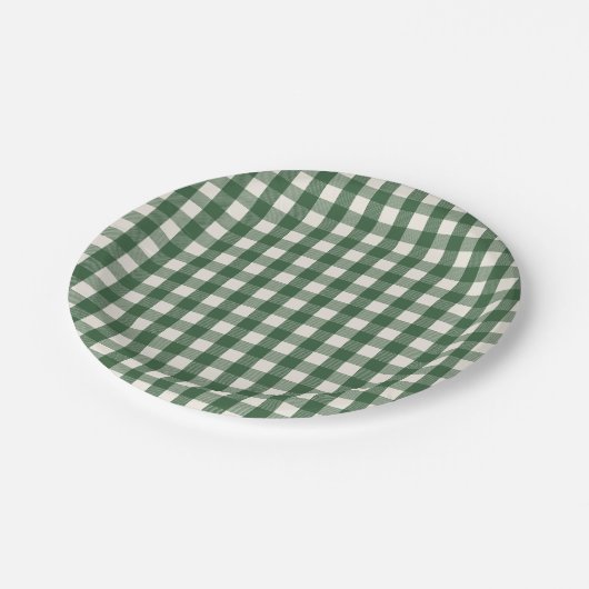 Pine Needle Lane - Pine Green Gingham Pattern Papieren Bordje (Gekanteld)