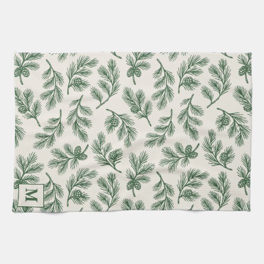 Pine Needle Lane-Pinecone Print & Monogram Detail Theedoek (Horizontaal)