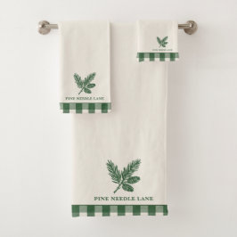 Pine Needle Lane-Pinecone Print with Gingham Trim Bad Handdoek