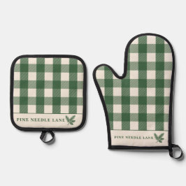 Pine Needle Lane-Rustieke Gingham Keuken Essenties Ovenwant & Pannenlap Set