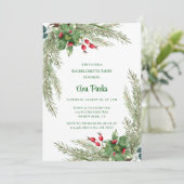 Pine Needles Red Berry Bachelorette Party Kaart (Staand voorkant)